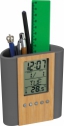 Desk pen holder with clock