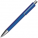 Kunststoffkugelschreiber farbig mit silbernen Applikationen und blau schreibender Großraummine
