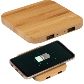 Chargeur sans fil en bambou avec 2 Hubs USB