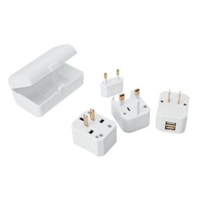 Travel adapter with 2 USB ports, plastic case