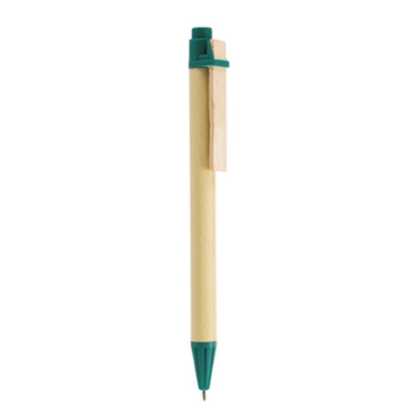 Recycled cardboard ball pen, with wooden clip