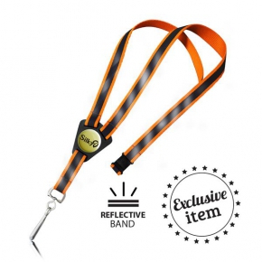 Polyester lanyard, with plastic accessory and reflective band