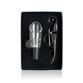 Stainless steel wine set with a corkscrew and a decanter
