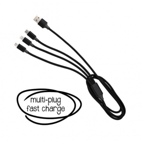 3 in 1 fabric and metal fast charging cable, 3 amps