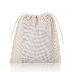 100% Cotton and mesh drawstring bag