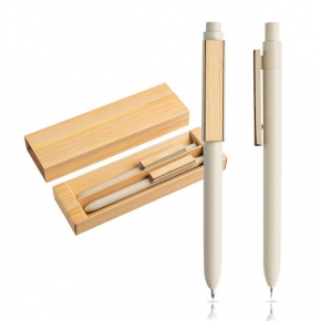 Bamboo fiber ball pen and mechanical pencil set in gift case