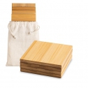Set of 4 bamboo coasters with cotton pouch