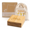 Set of 4 bamboo coasters with cotton pouch