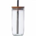 Glass mug with bamboo lid and straw
