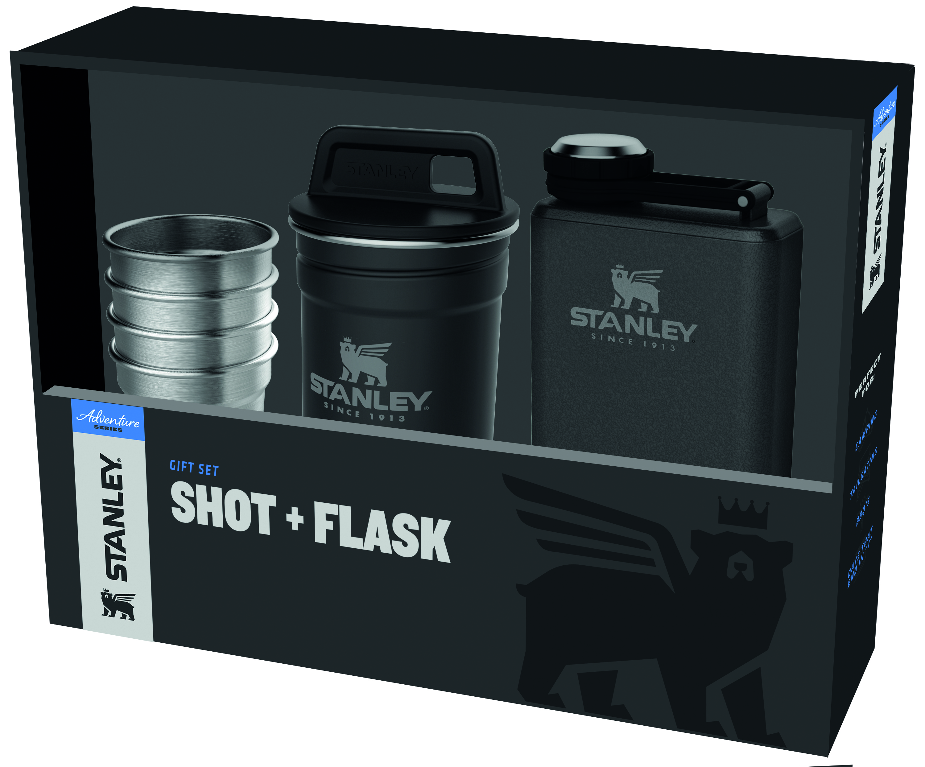 Stanley Adventure Pre-Party Stainless Steel Shotglass + Flask Set - Matte  Black 